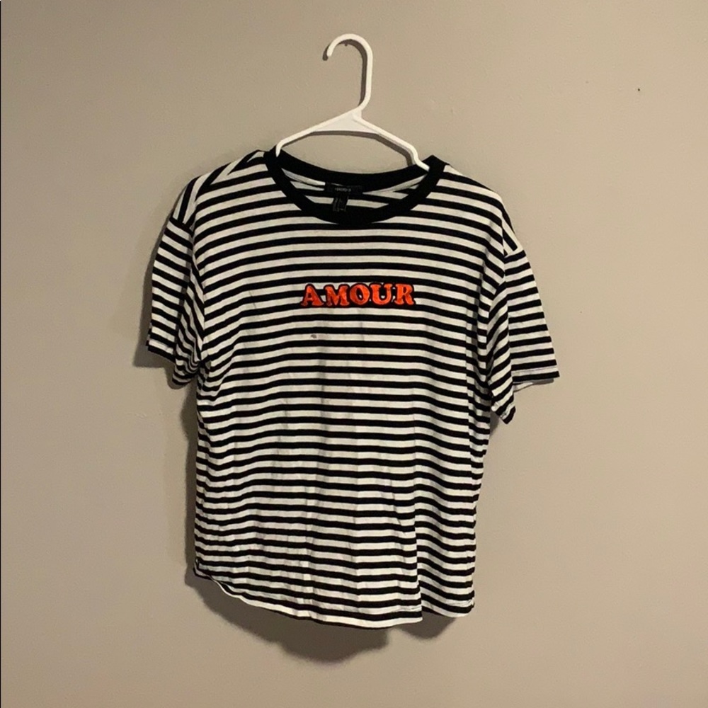 Forever 21 Black/White Striped Amour Tee- Large